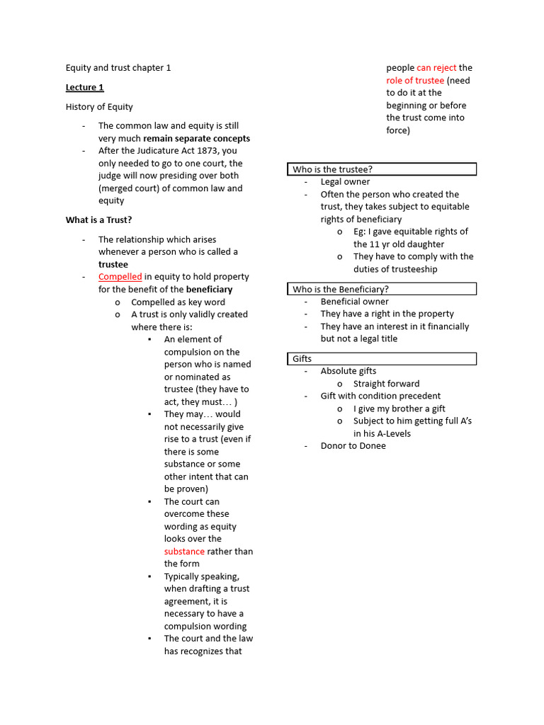 Equity and Trust Chapter 1 | PDF | Equity (Law) | Civil Law (Legal System)