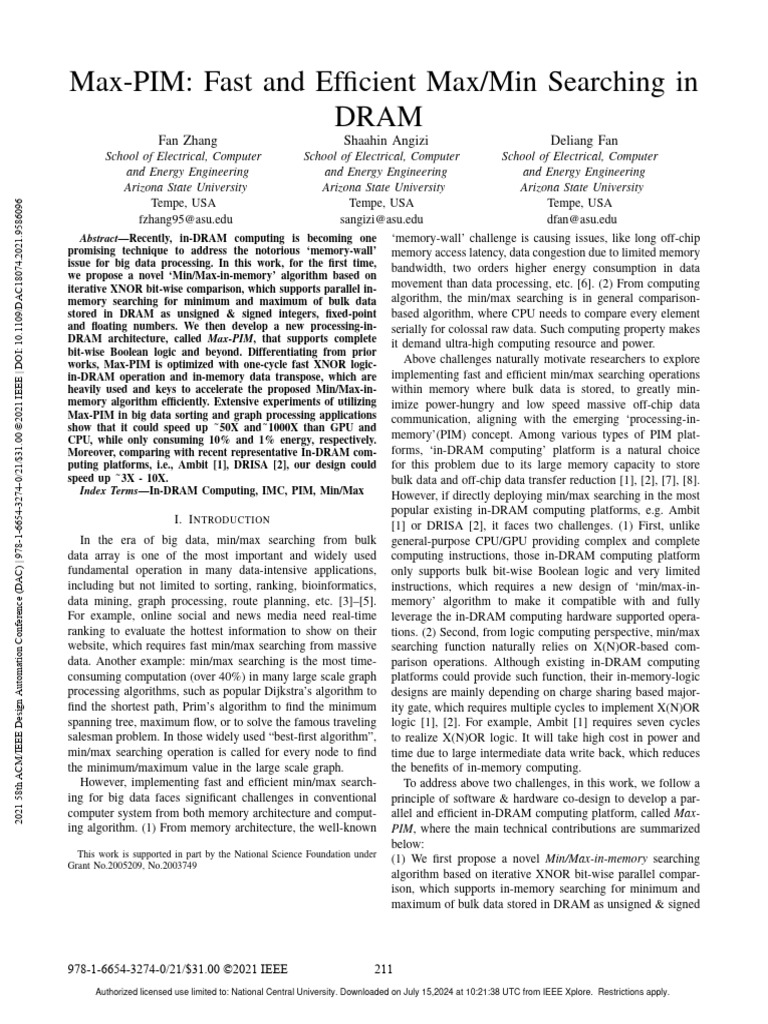 Max-PIM Fast and Efficient Max Min Searching in DRAM | PDF | Computing ...