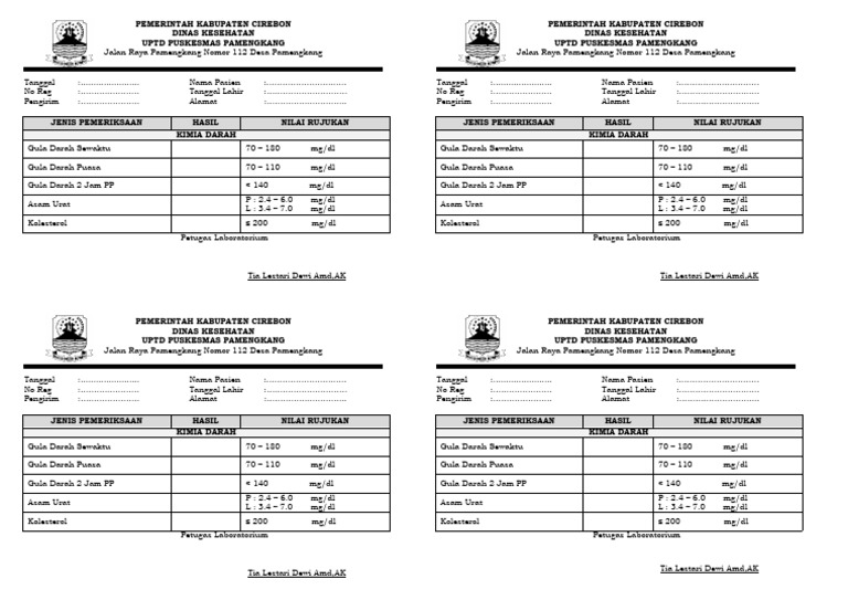 Hasil Pemeriksaan Kimia Darah Puskesmas | PDF