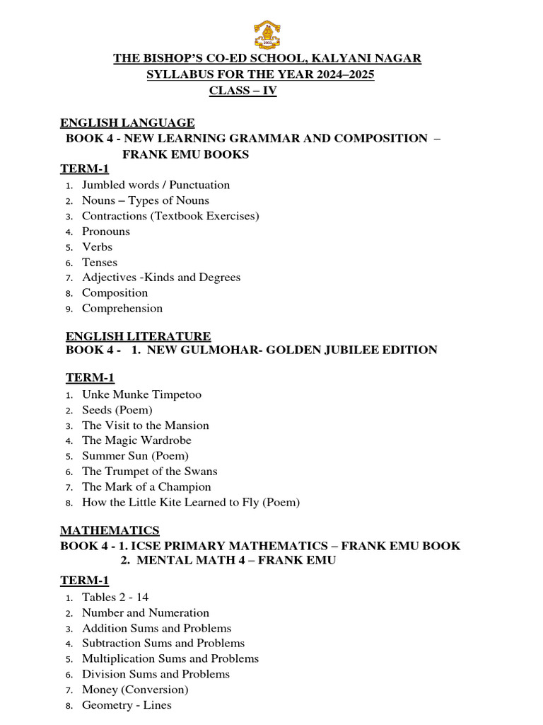 Class IV Syllabus 2024-2025 Overview | PDF | Grammar | Linguistic ...