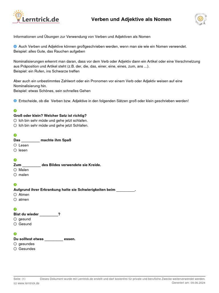 Verben Und Adjektive Als Nomen | PDF