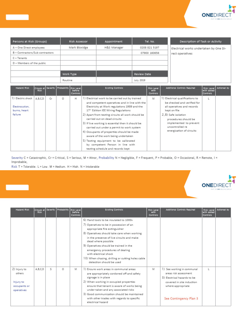 Electrical Safety Risk Assessment | PDF | Personal Protective Equipment ...