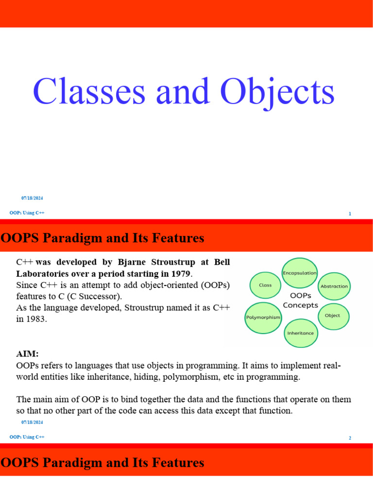 OOPS Classes and Objects | PDF | C++ | Object Oriented Programming