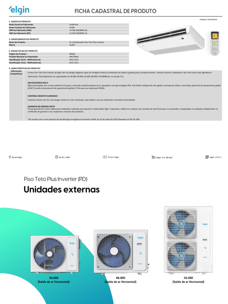 Ficha Tecnica Piso Teto Plus Inverter_pd | Download grátis PDF | Ar ...