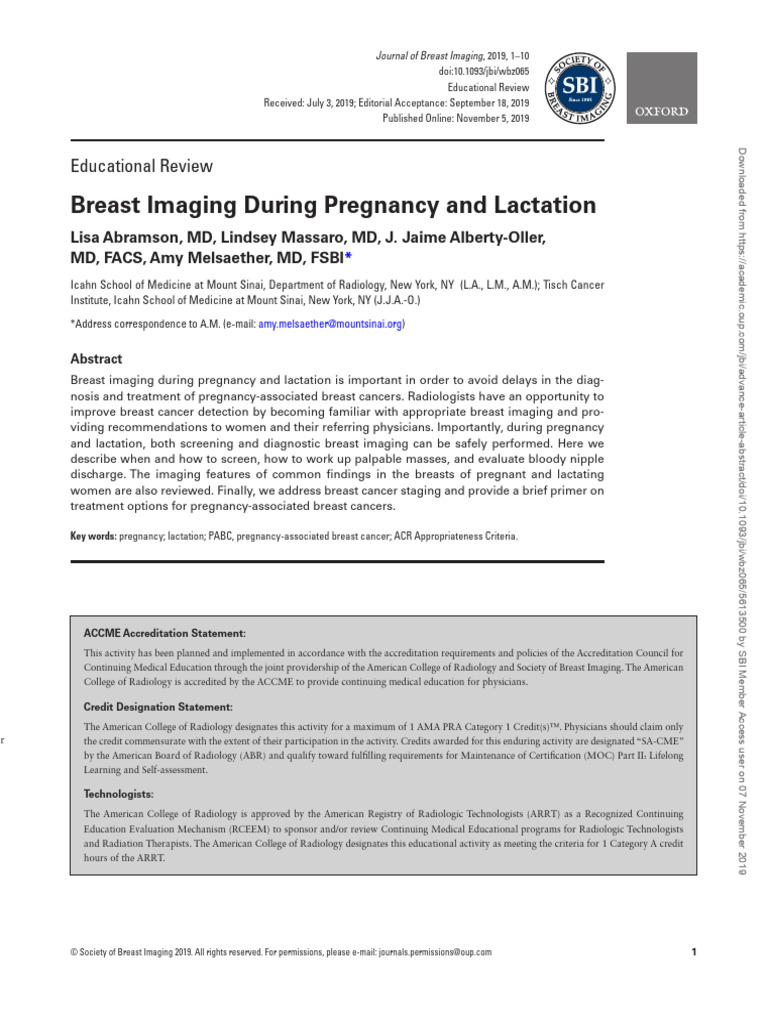 Abramson Et Al. 2019 Breast Imaging During Pregnancy and Lactation