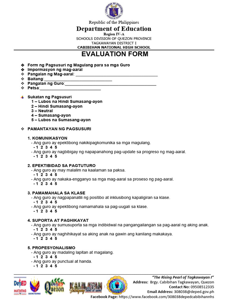 Evaluation Form Parents | PDF