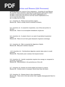 Assertion and Reason Questions For Class 10 Science Chapter 6 Life Processes