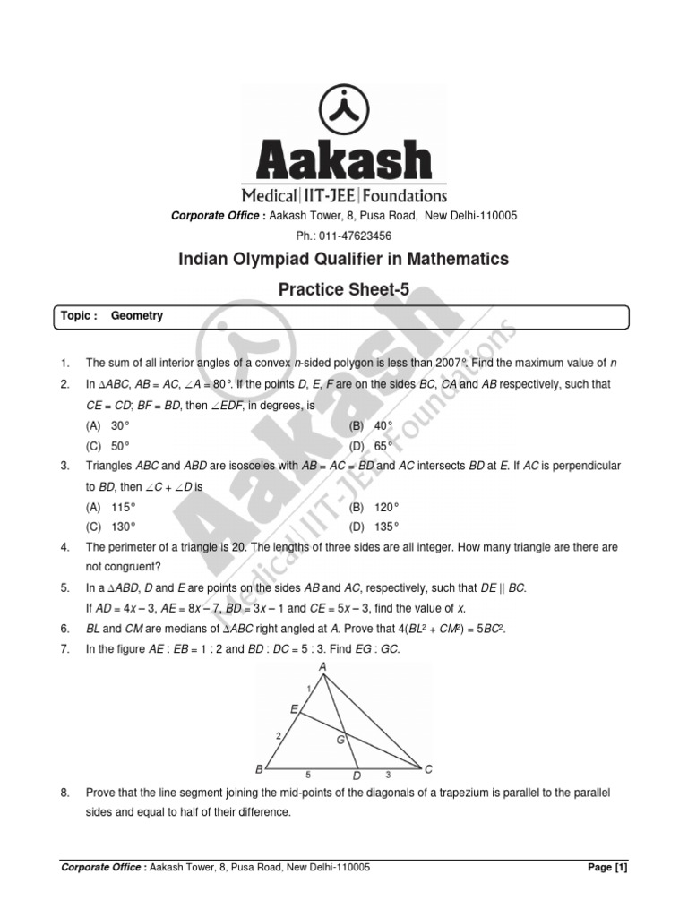 IOQM 2024 Geometry Practice Sheet | PDF | Triangle | Geometric Shapes