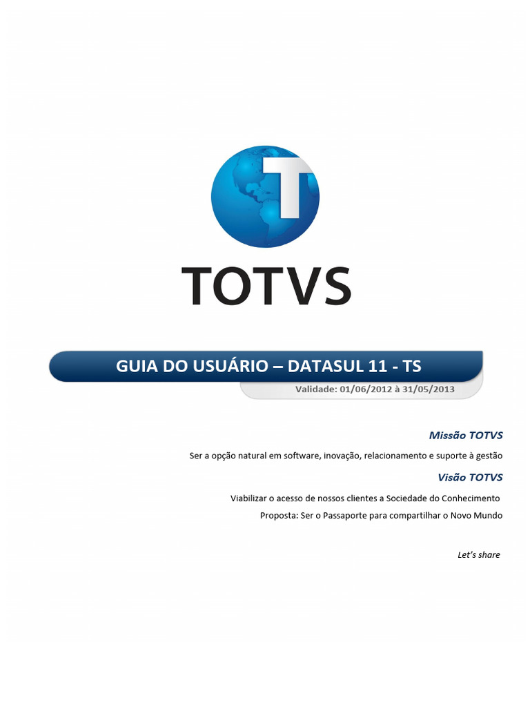 Guia do Usuário Datasul 11 - TOTVS | PDF | Computação em nuvem | Testes ...