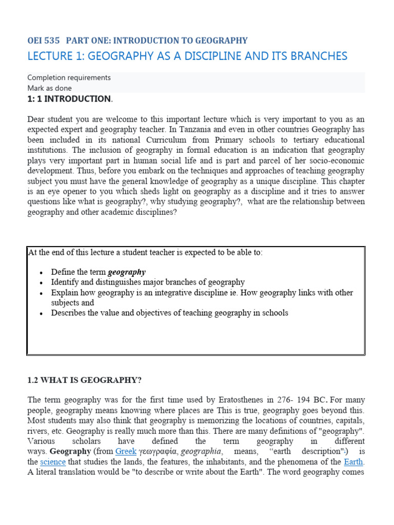 Geography Teaching Methods Oei 535 | PDF | Geography | Earth Sciences