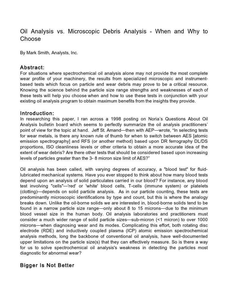 Oil Analysis Vs Microscopic Debris Analysis PDF