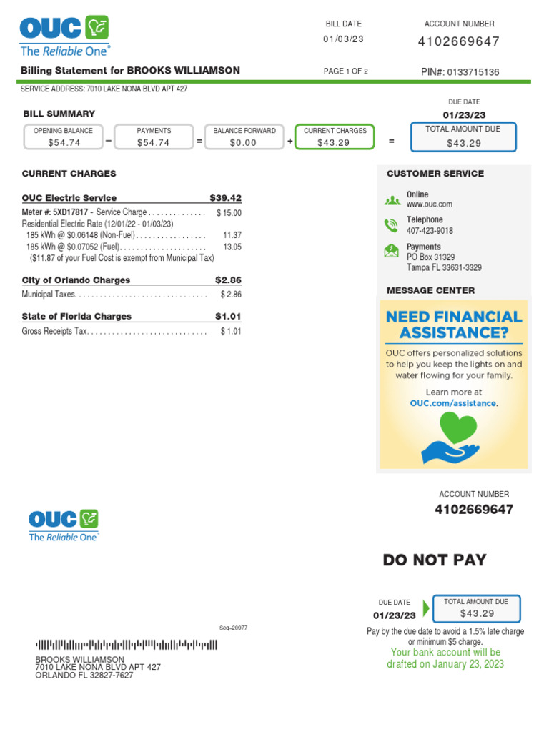 Orlando Utility Bill Summary | PDF | Credit Card | Debit Card