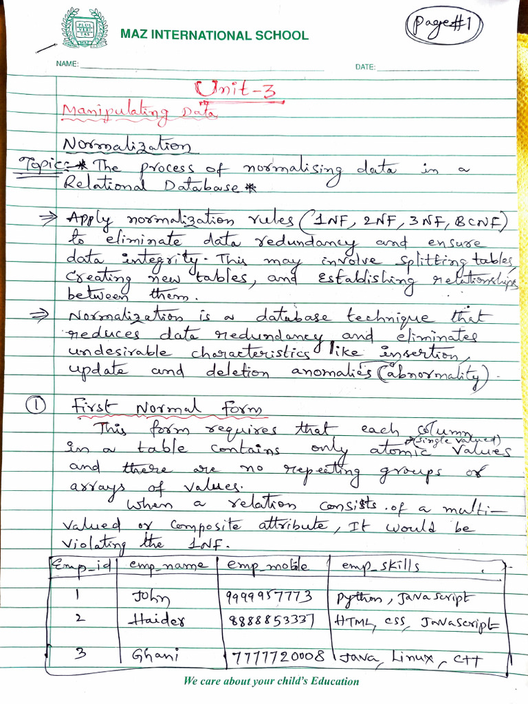 12.2.3 Normalization, Normalise A Collection of Data Into First, Second ...