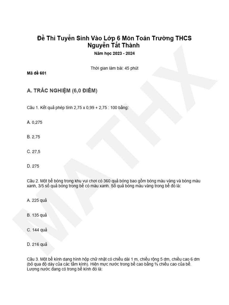 Mathx thi tuy n sinh v o l p 6 m n to n tr ng thcs nguy n t t