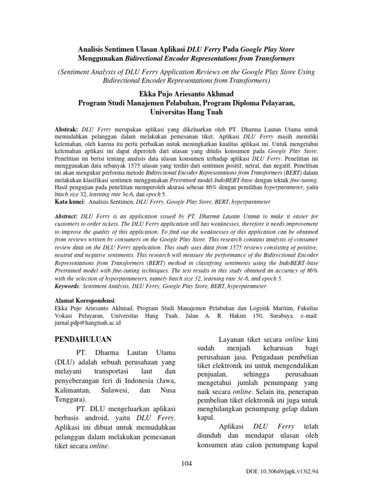 Sentiment Analysis of DLU Ferry Application Reviews On The Google Play ...
