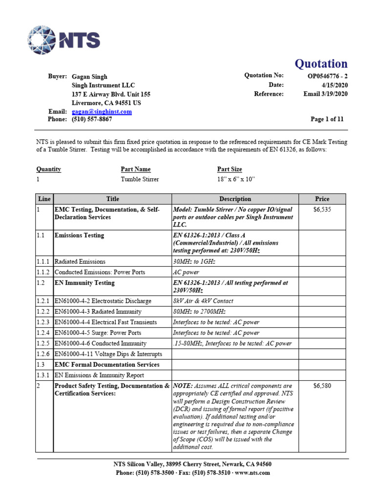 CE Testing Quotation for Tumble Stirrer | PDF | Legal Liability | Indemnity