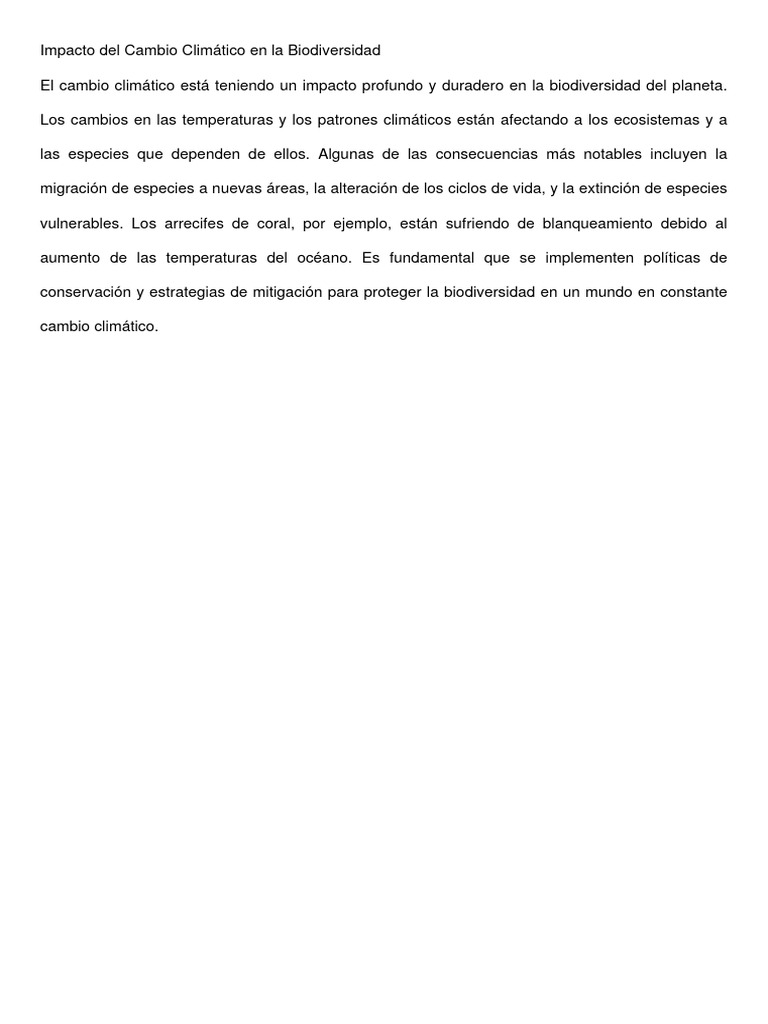 Impacto Del Cambio Climático en La Biodiversidad | PDF | Salud y ...