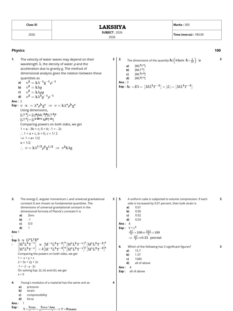 XI - JEE MAIN paper | PDF | Atoms | Electronvolt