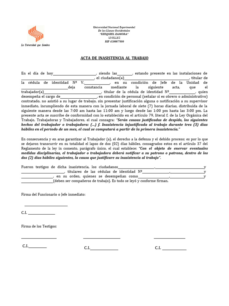 Acta de Inasistencia Laboral | PDF | Gobierno | Justicia