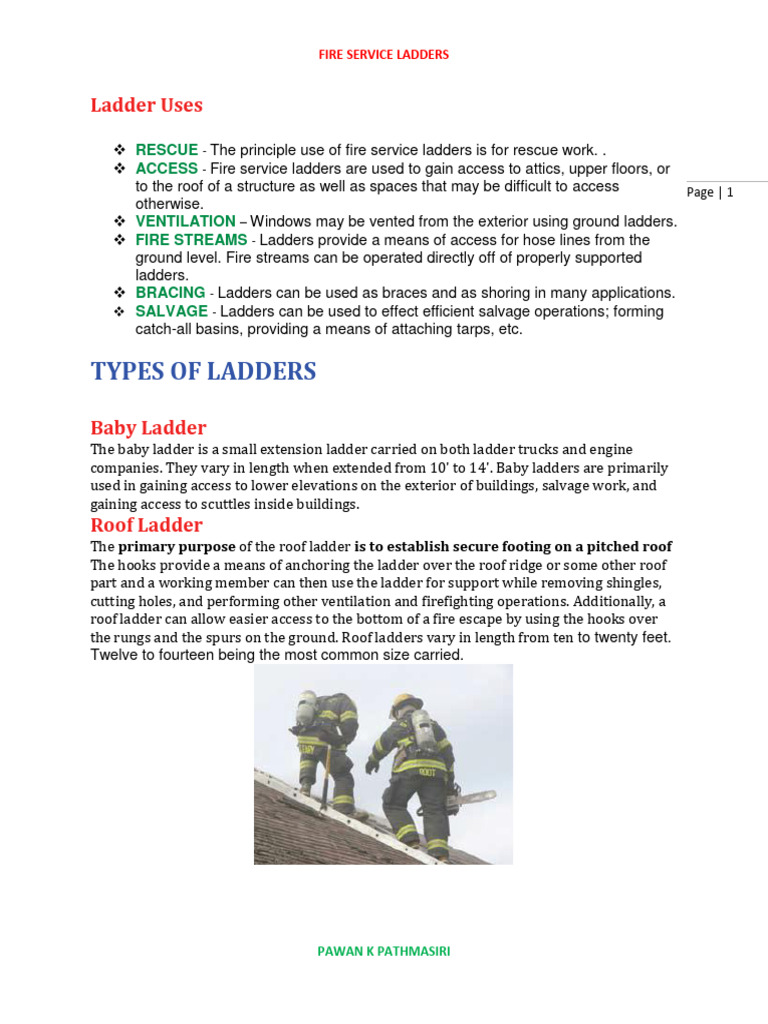 Uses of Ladder in Fire Service | PDF | Ladder | Roof