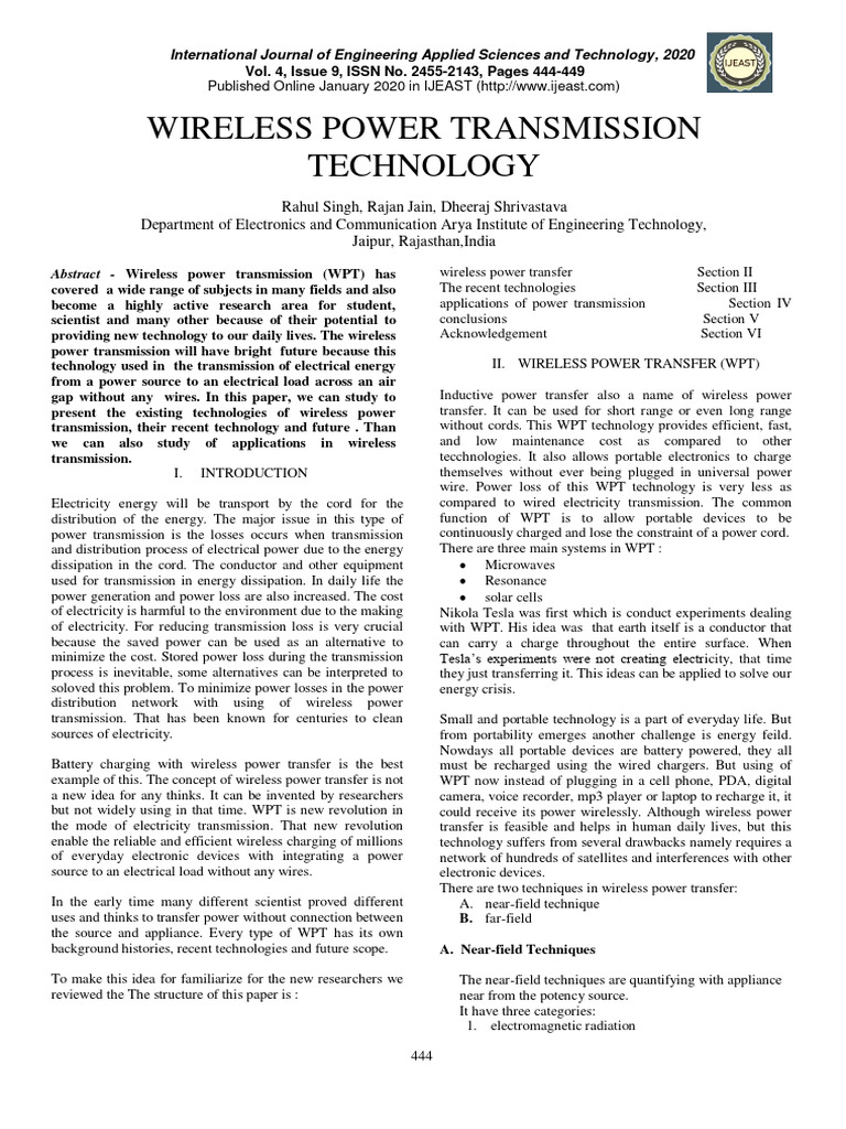 Wireless Power Transmission Advances | PDF | Electromagnetic Radiation ...
