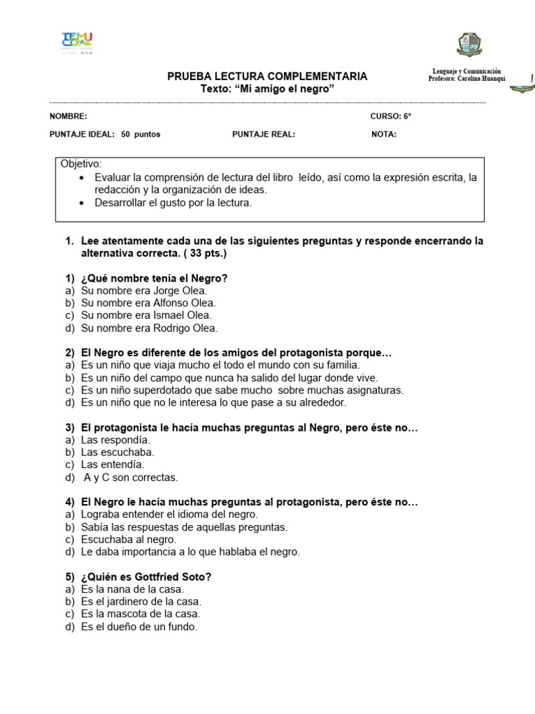 Mi Amigo El Negro Con Pauta Correccion | PDF