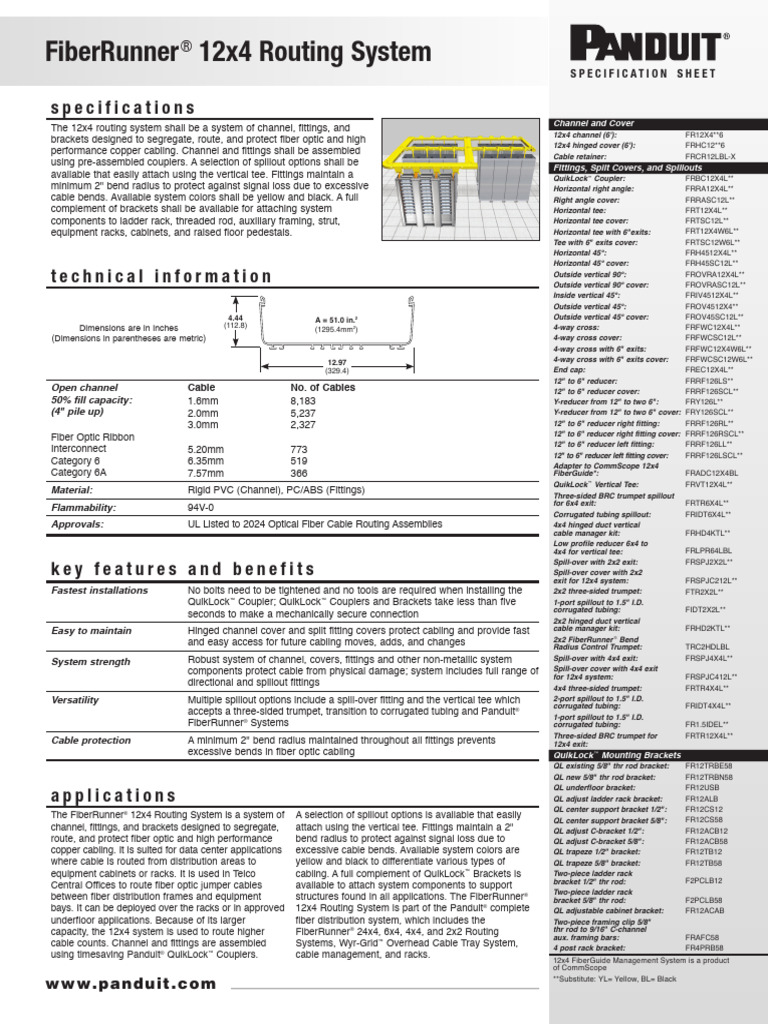 Fiberrunner 12X4 Routing System: Specifications | PDF | Fiber Optic ...