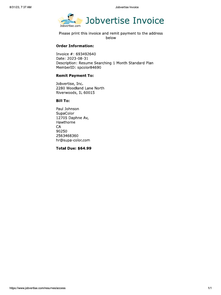 Jobvertise Invoice | PDF