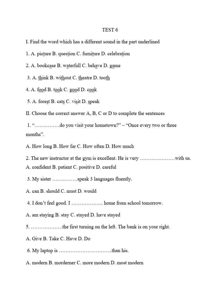 English Language Test Practice | PDF | Linguistics