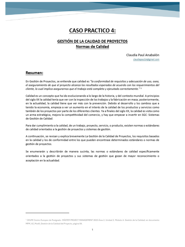 Gestion de Calidad de Proyectos | PDF | Calidad (comercial) | Gestión ...