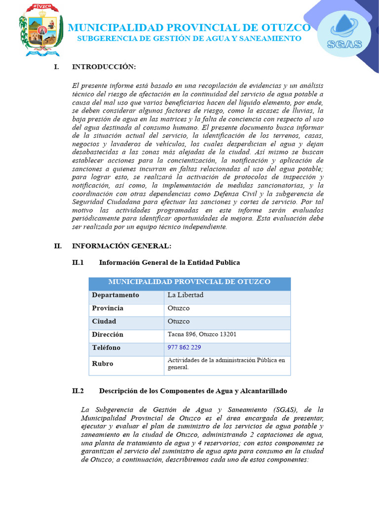 Uso responsable del agua en Otuzco | PDF | Agua | Saneamiento