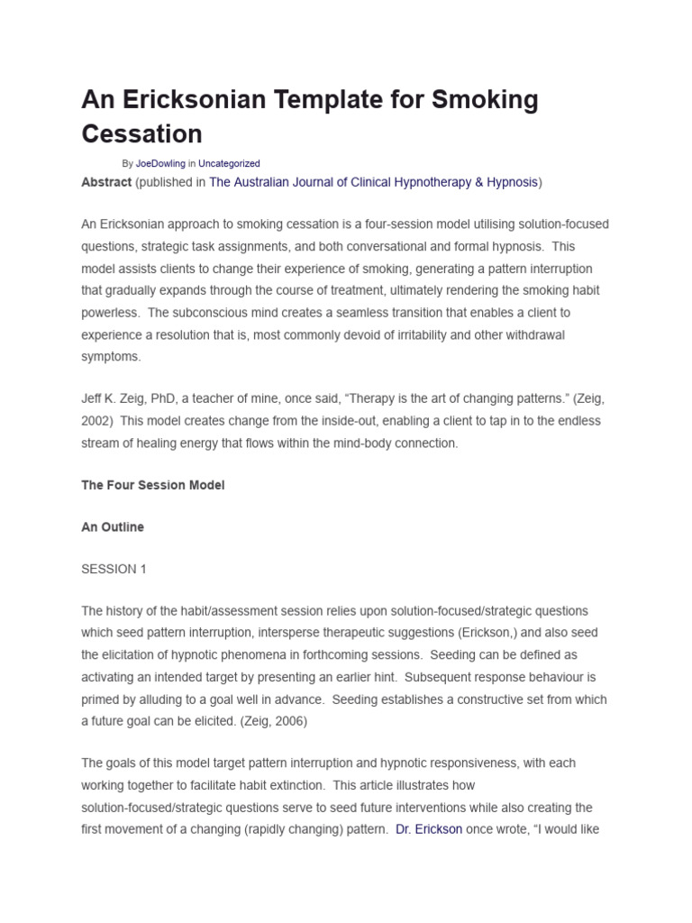 An Ericksonian Template for Smoking Cessation | Download Free PDF ...