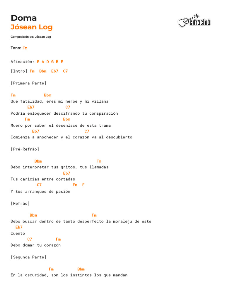 Acordes y letra de "Doma" de Jósean Log | PDF | Artes del Lenguaje y