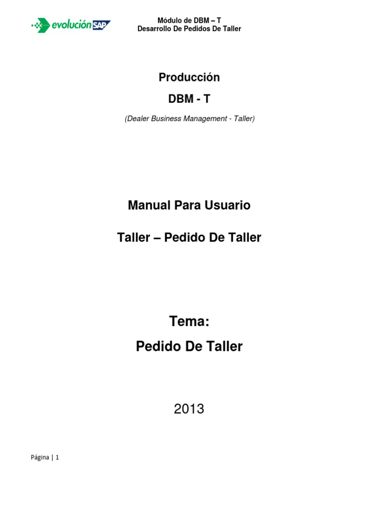 Dbmt-08-Manual de Usuario DBM-T Pedido Taller | PDF | Finanzas y dinero