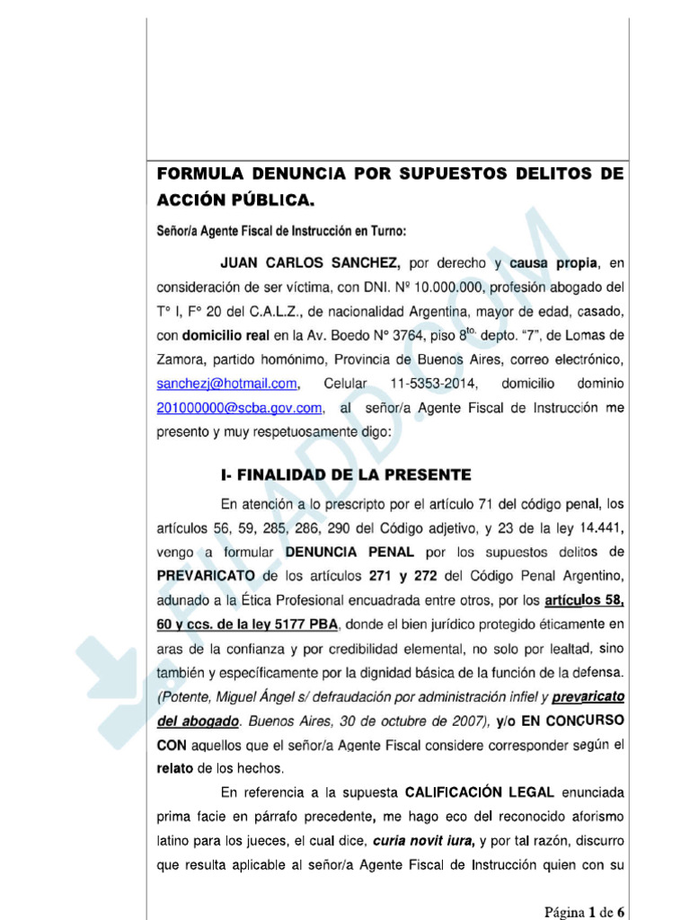 MODELO DE DENUNCIA PENAL | PDF