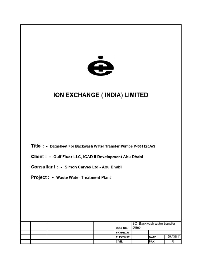 Backwash Water Transfer Pumps P-301120AS | PDF | Pump | Machines