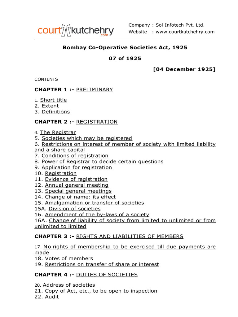 Bombay Co-operative Societies Act 1925 | PDF | Liquidation | Loans