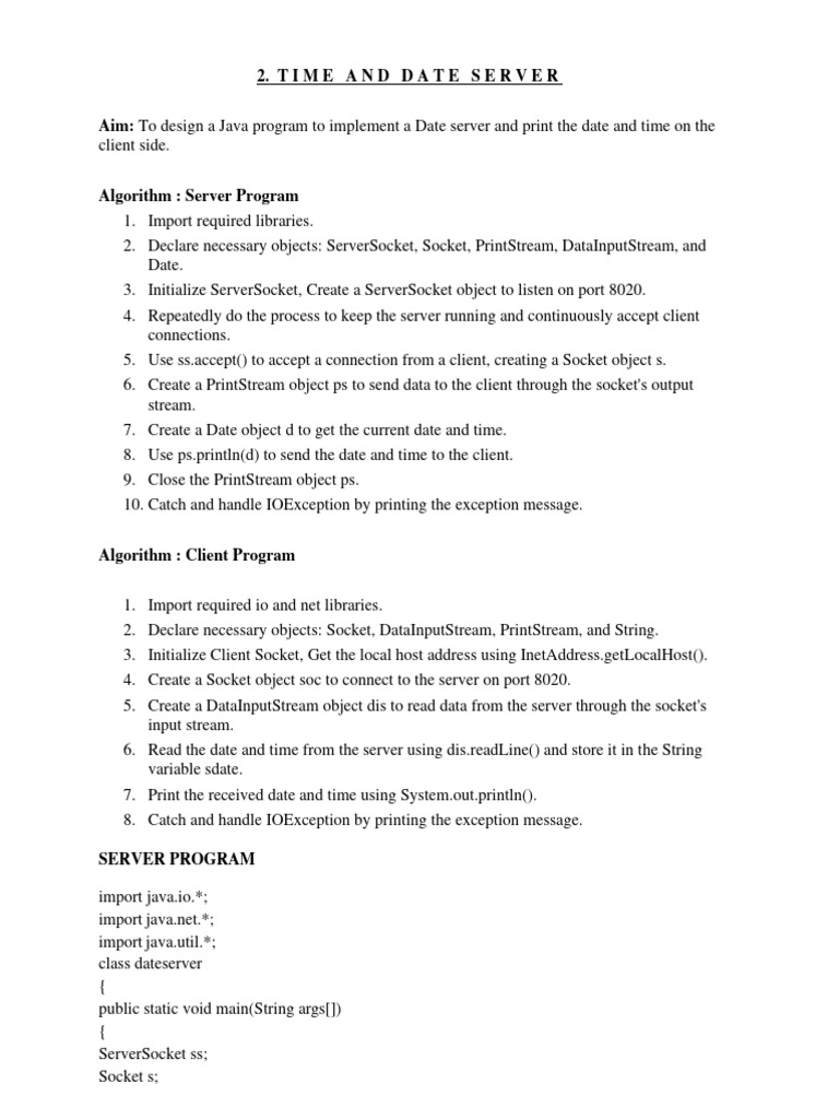 Java Date and Time Server Program | PDF | Network Socket | String ...
