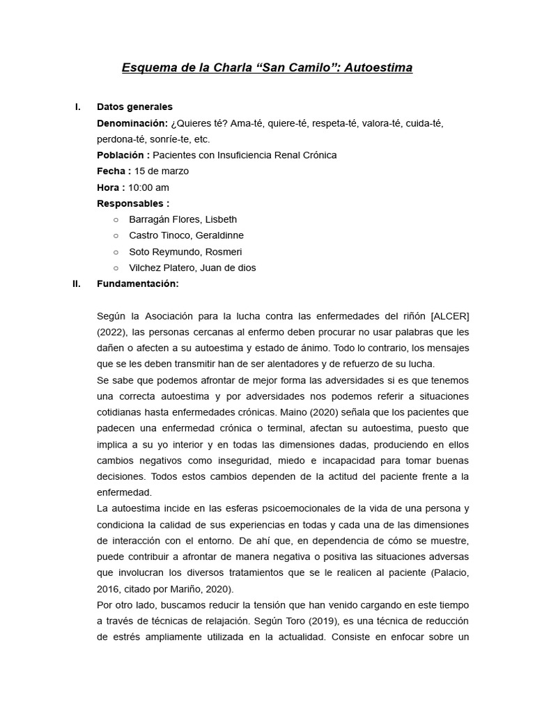 Esquema de La Charla "San Camilo" - Autoestima | PDF | Autoestima ...