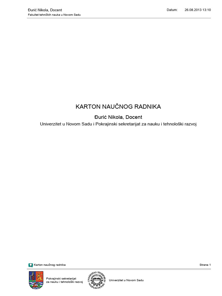 Duric Nikola - Karton Naucnog Radnika | PDF