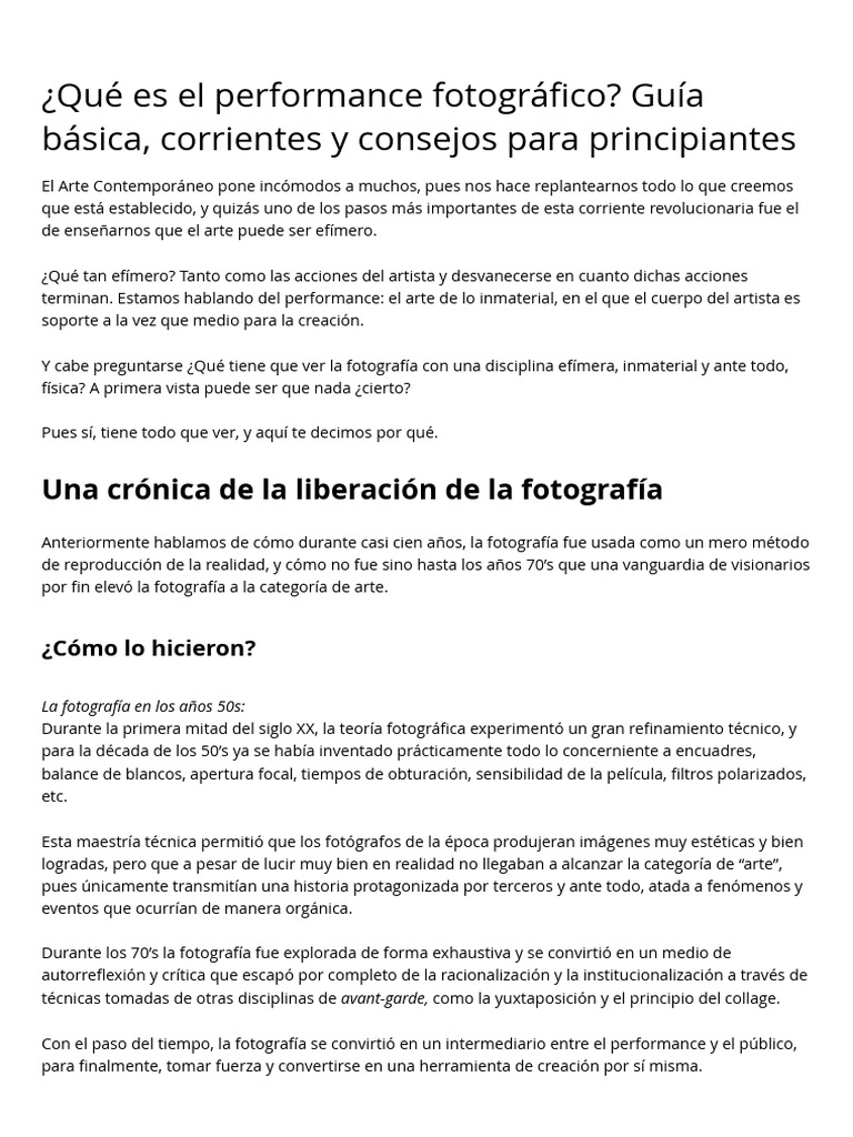 ¿Qué Es El Performance Fotográfico - Guía Básica, Corrientes y Consejos ...