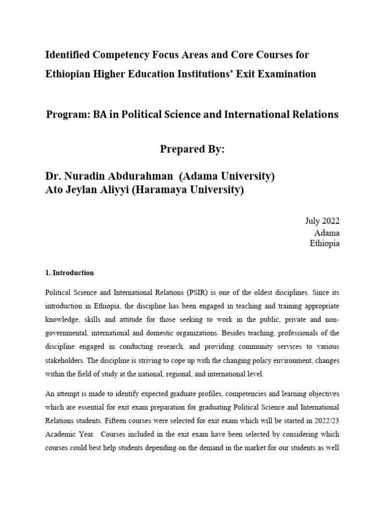 Identified Competencies, BA in Political Science and International ...