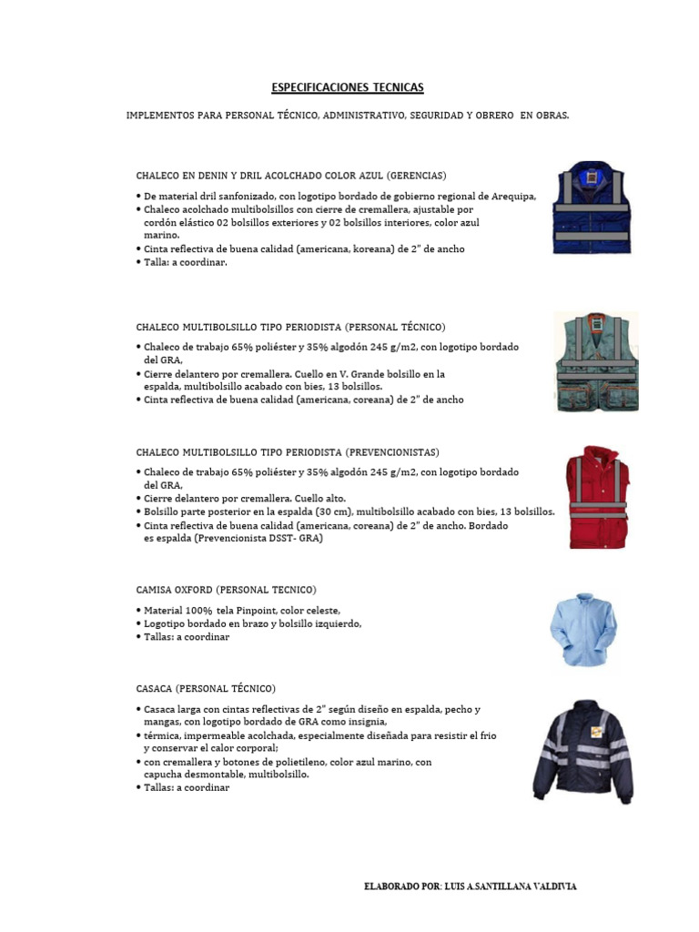 Especificaciones Tecnicas Epp General Gra | PDF | Lentes | Guante