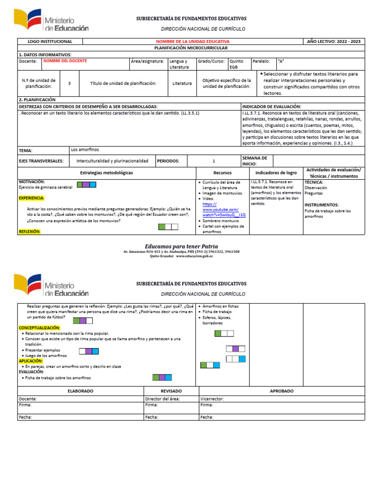 Clase Demostrativa: Amorfinos en Literatura | PDF | Plan de estudios ...