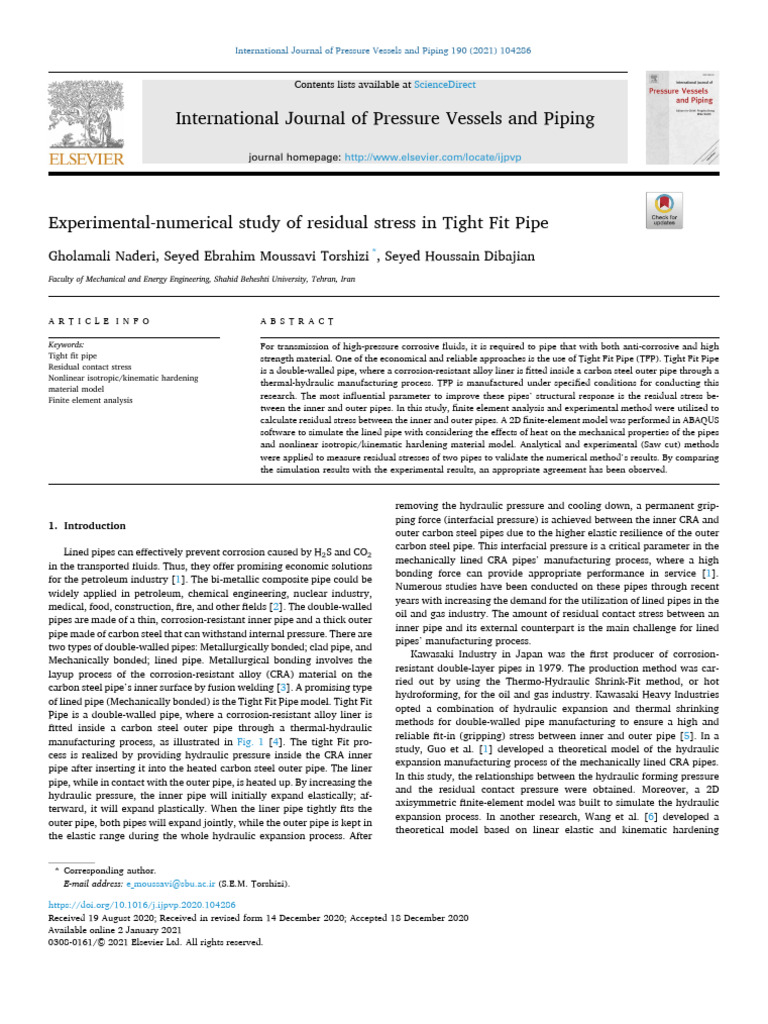 Deformation Experimental-Numerical Study of Residual Stress in Tight ...