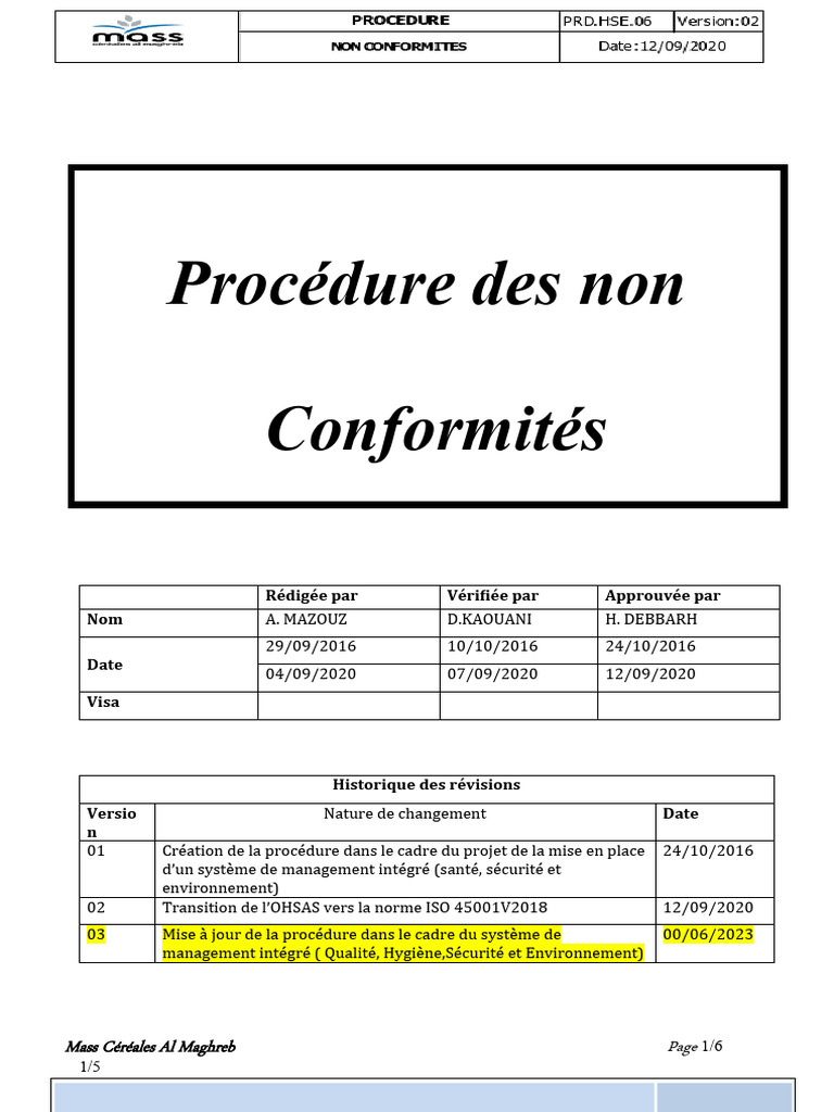Procédure de Gestion des Non-Conformités | PDF | Sécurité | Business