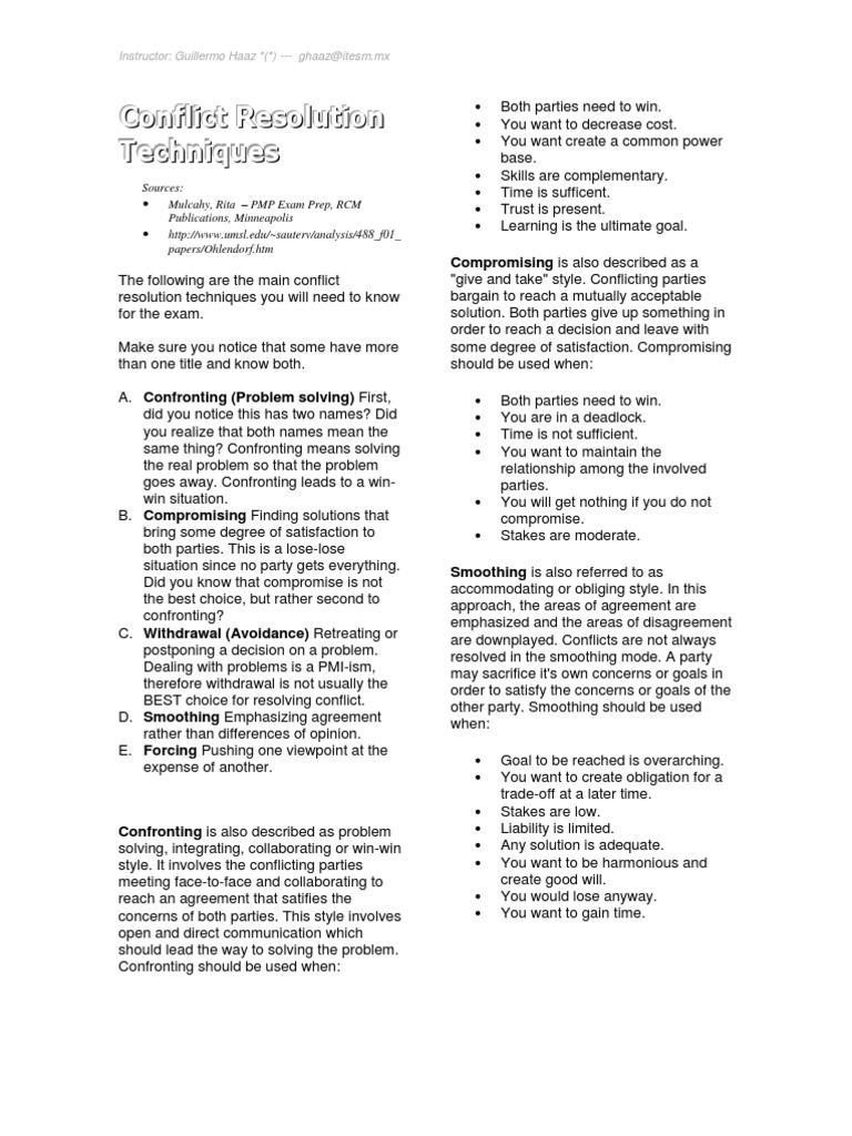 Conflict Resolution Techniques Overview | PDF | Conflict Resolution ...