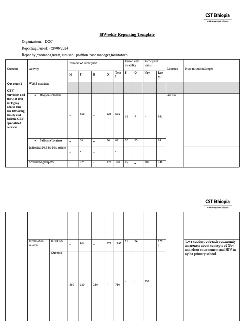 Bi-Weekly GBV Reporting Template | PDF | Health Sciences | Medicine