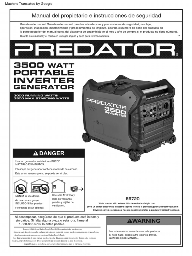 Manual Predator 3500 Español | PDF | Generador eléctrico | Ingenieria