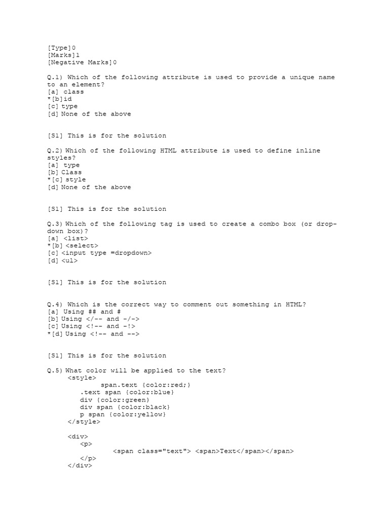 CSS MCQ Set Paper 3 | PDF | Html Element | World Wide Web Consortium